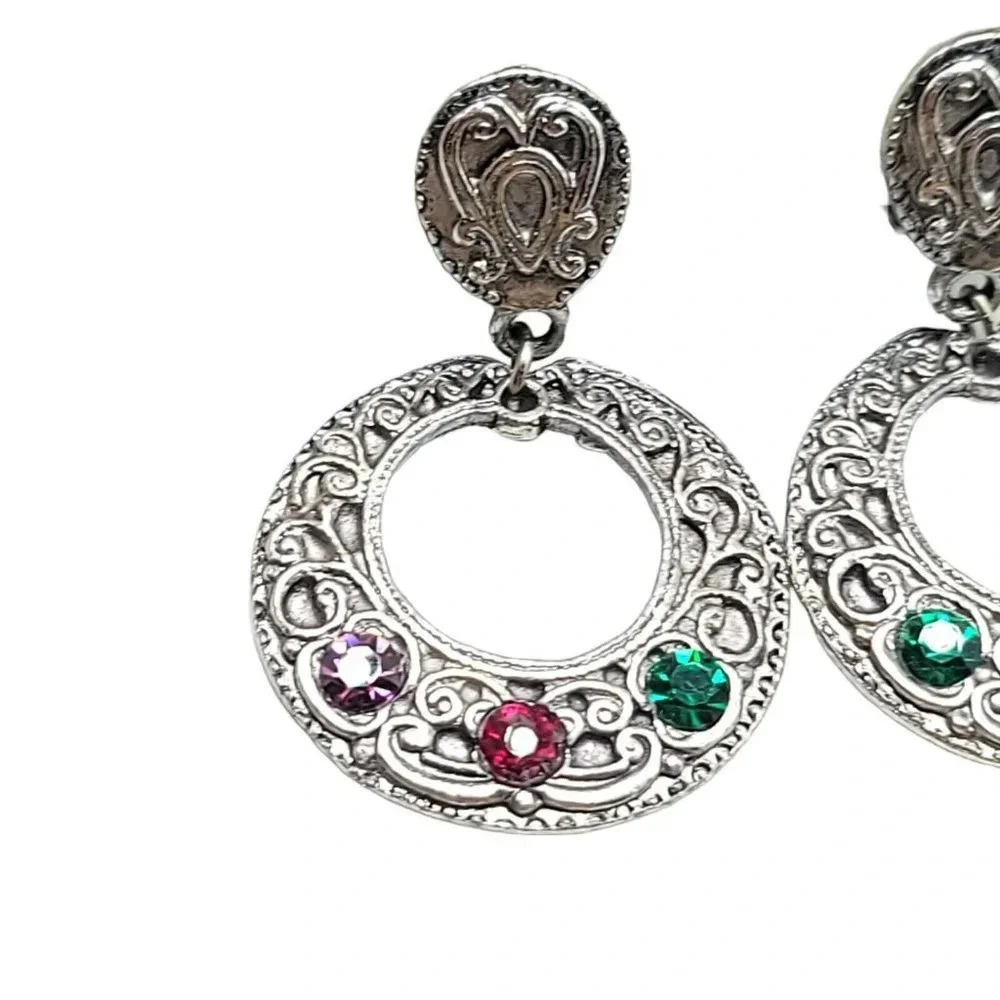 Retro Art Nouveau Style Multi-Color Rhinestone Si… - image 2